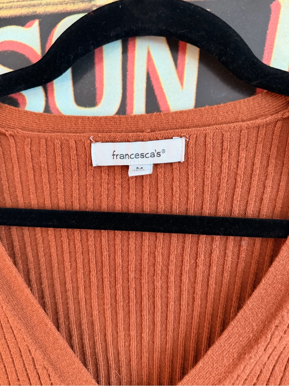 Francesca's Collections Rust Ribbed V-Neck Sweater - Picture 5 of 5
